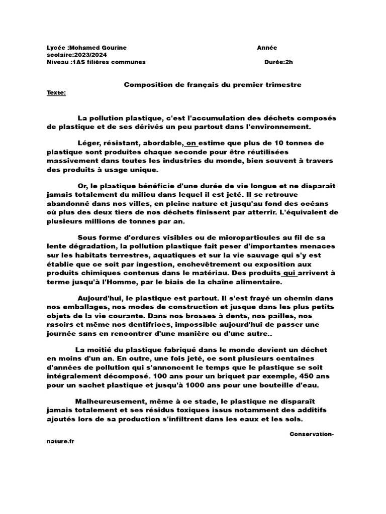 production écrite sur la pollution